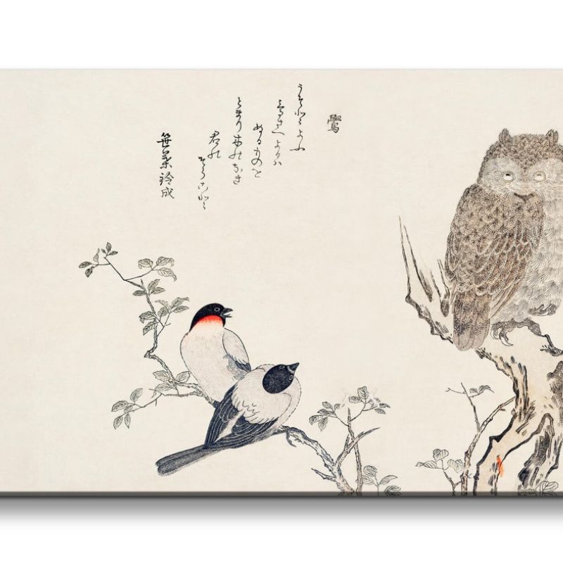 Remaster 120x60cm Utamaro Kitagawa traditionelle japanische Kunst Eule Natur Harmonie