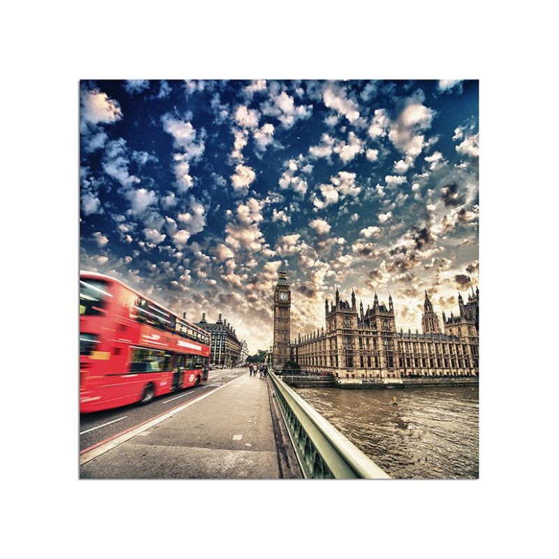 80x80cm London Westminster-Bridge Bus Wasser