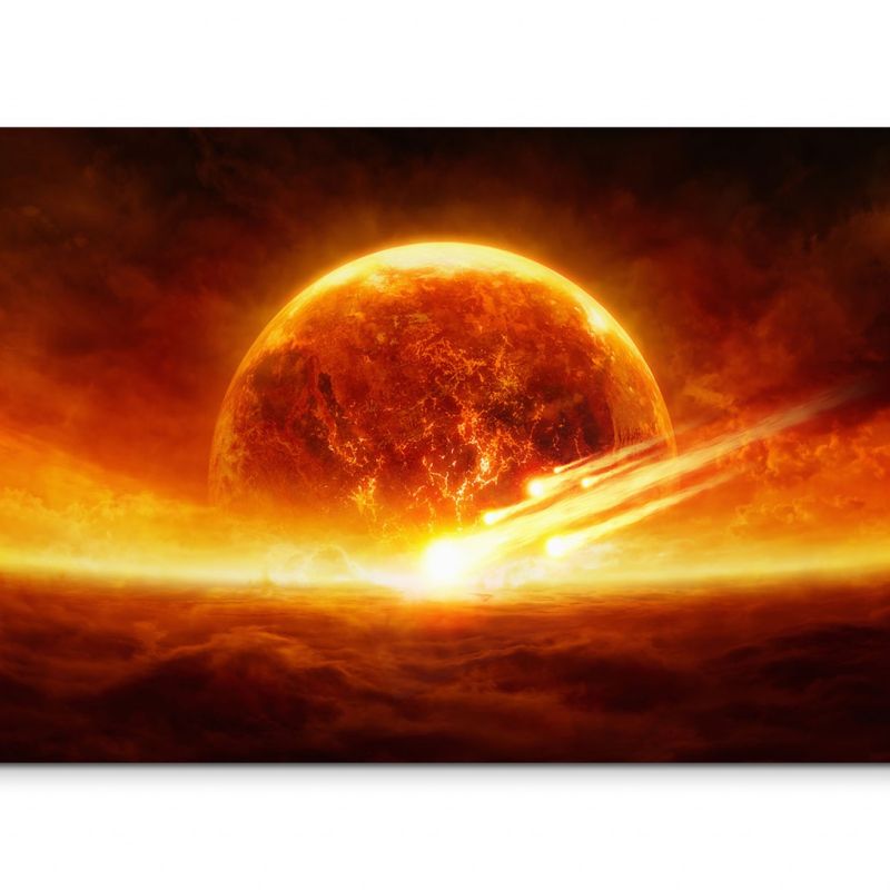 120x80cm Wandbild Planet Erde Explosion Feuer Apokalypse