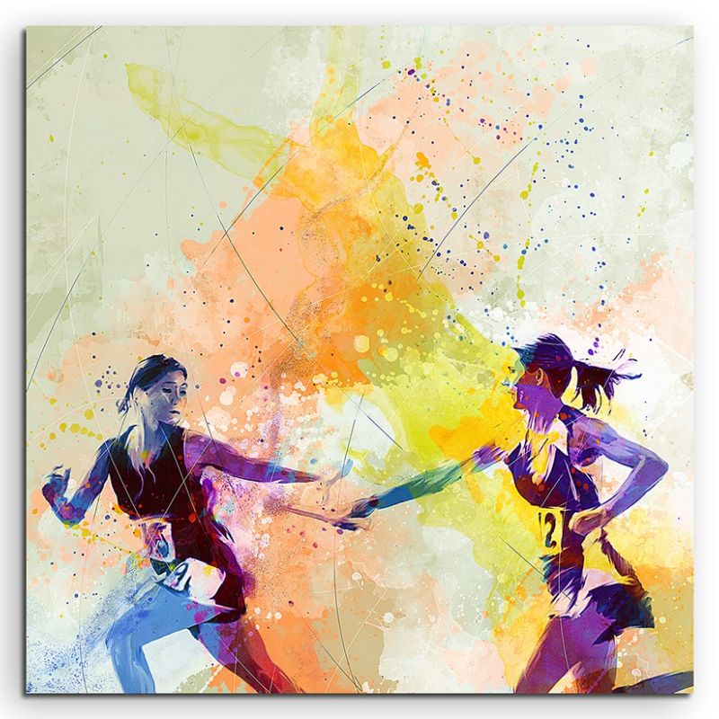 Staffellauf I 60x60cm Aquarell Art Leinwandbild