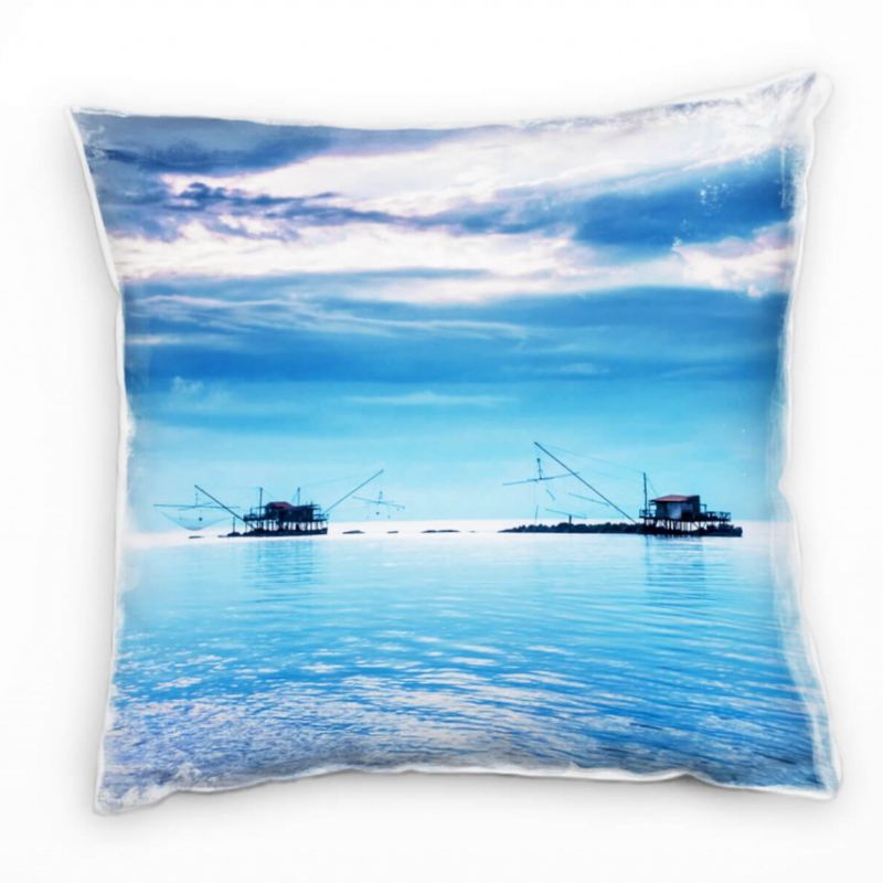 Strand und Meer, Schiffe, Blauer Himmel,  blaues Meer Deko Kissen 40x40cm für Couch Sofa Lounge Zier