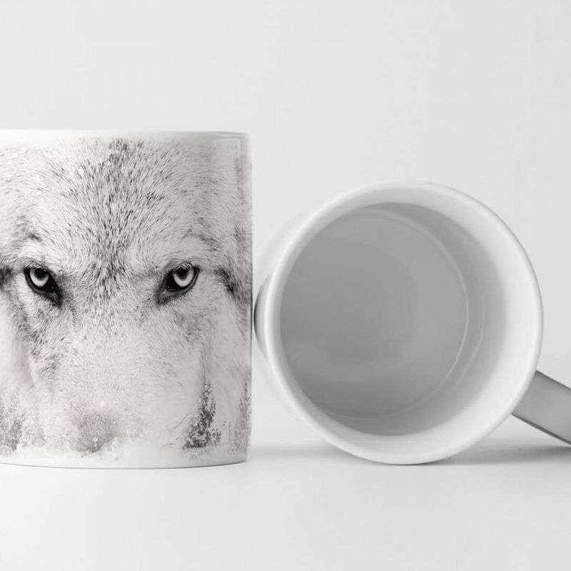 Tasse Geschenk Illustration – Wolfskopf mit Tannenwald