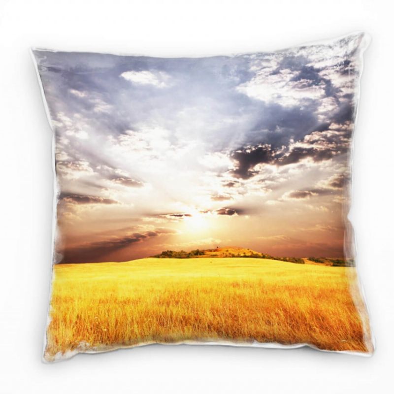 Landschaft, gelb, grau, blau, Feld, Sonne Deko Kissen 40x40cm für Couch Sofa Lounge Zierkissen