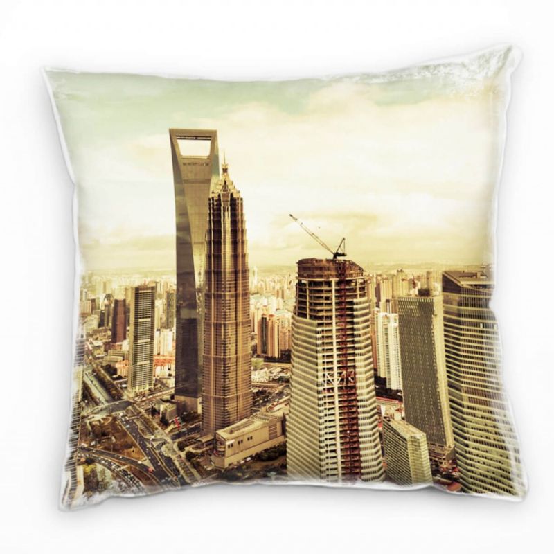 Urban und City, braun, Schanghai Deko Kissen 40x40cm für Couch Sofa Lounge Zierkissen