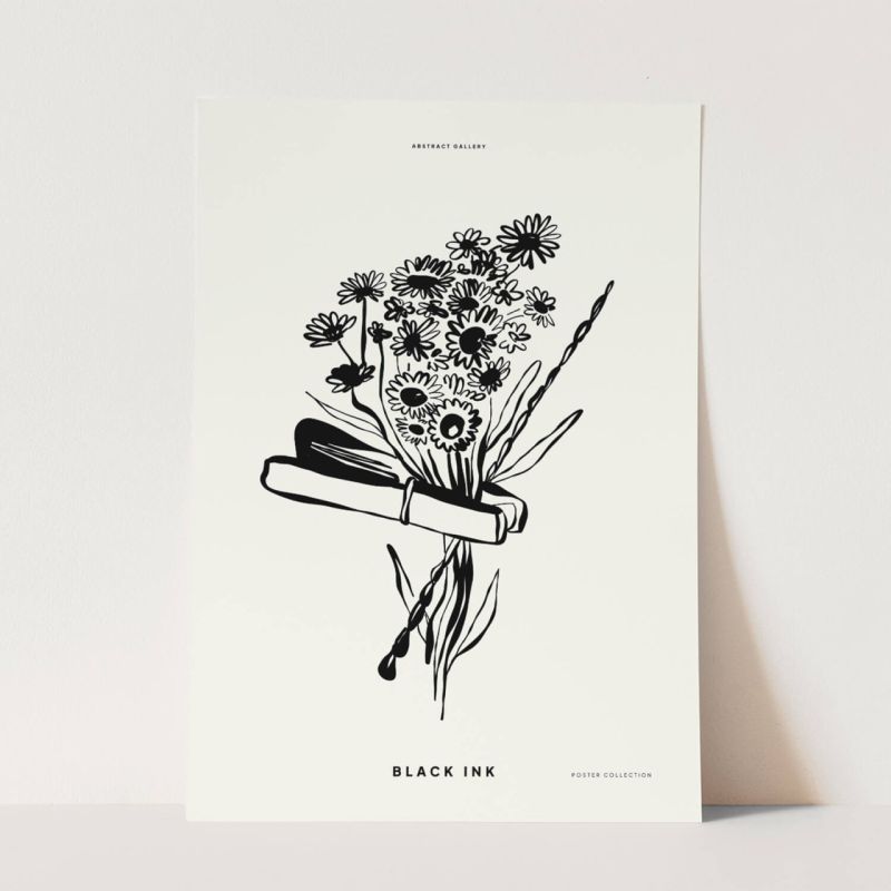 Black Ink dekorative Illustration Modern  Blumen Wäscheklammer