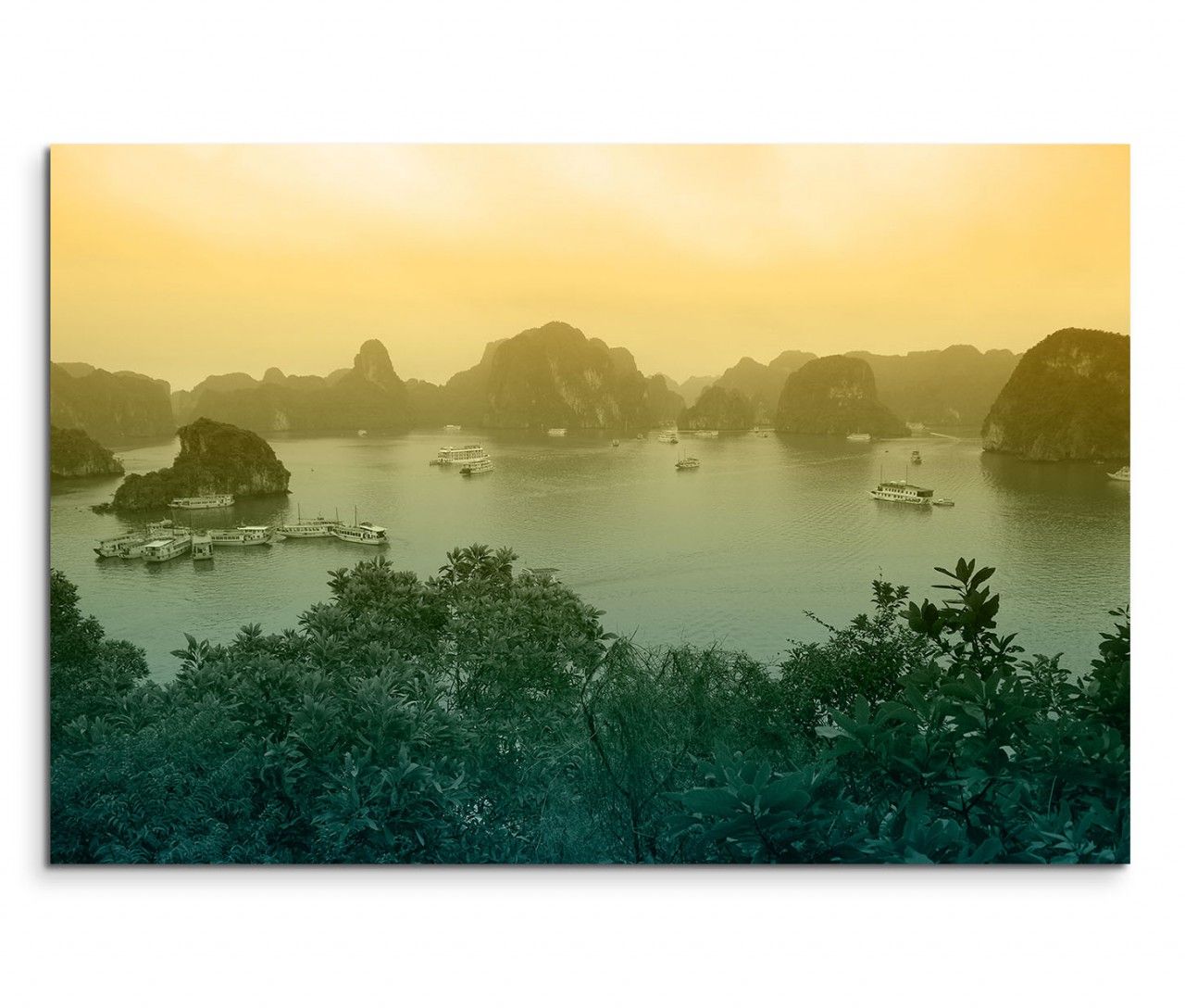 120x80cm Wandbild Vietnam Halong Bay Felsen Meer Motorboote