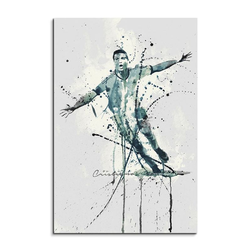 Cristiano Ronaldo IV 90x60cm Keilrahmenbild Kunstbild  Aquarell Art Wandbild auf Leinwand fertig ger