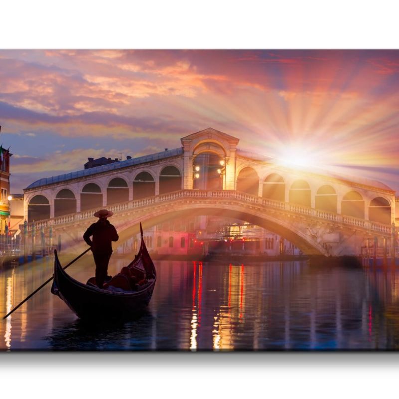 Leinwandbild 120x60cm Venedig Italien Gondel Abenddämmerung Romantisch