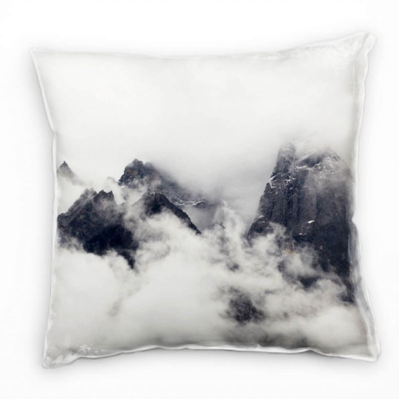 Landschaft, Berge, Nebel, bewölkt, weiß, schwarz Deko Kissen 40x40cm für Couch Sofa Lounge Zierkisse