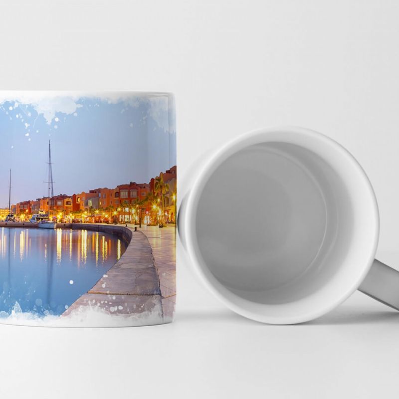 Tasse Geschenk Landschaftsfotografie – Hafenstadt bei Dämmerung