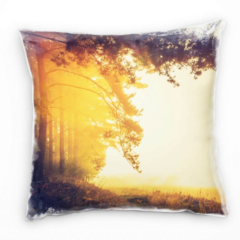 Vintage, Natur, Sonnenaufgang, Wald, orange Deko Kissen 40x40cm für Couch Sofa Lounge Zierkissen