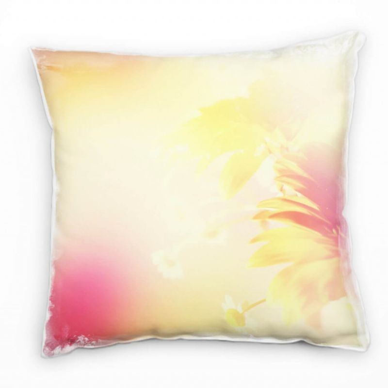 Blumen, orange, pink, Pastellfarben, Sommer Deko Kissen 40x40cm für Couch Sofa Lounge Zierkissen