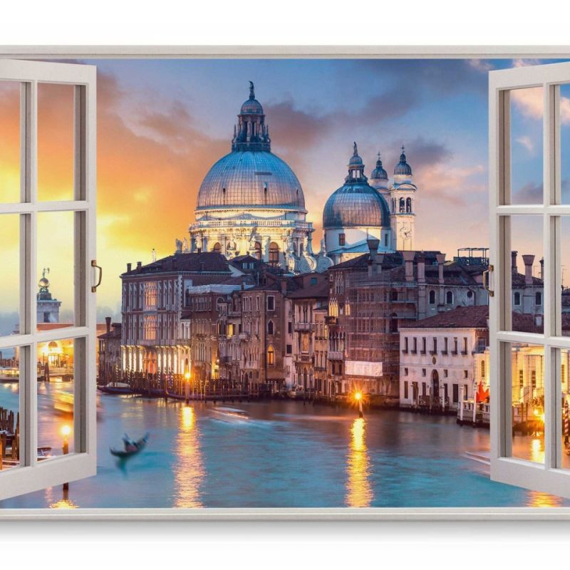 Wandbild 120x80cm Fensterbild Venedig Italien Fluss Historisch Sonnenuntergang