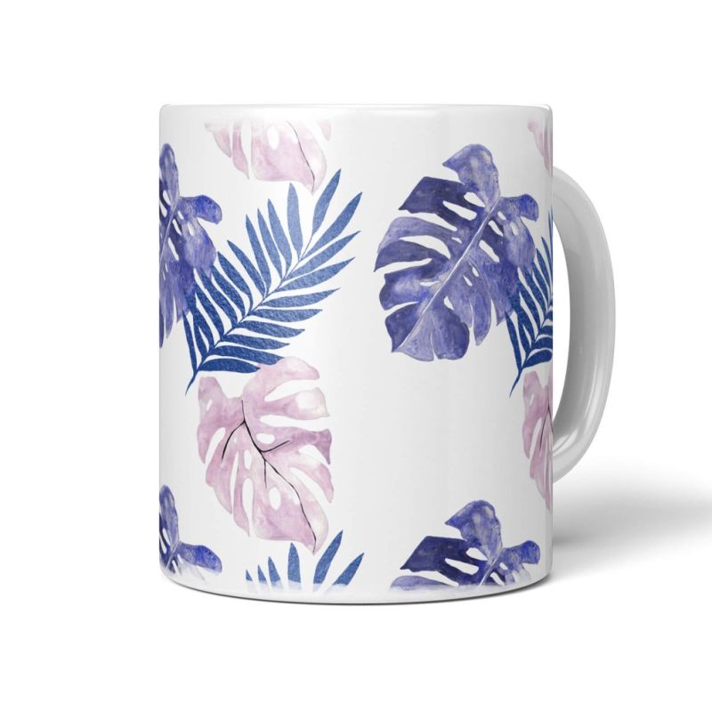 Dekorative Tasse mit schönem Motiv Monstera Fensterblatt Pflanzen Muster Design Hell