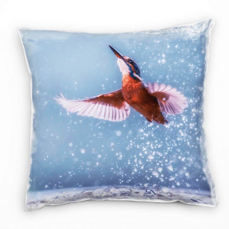 Tiere, fliegender Eisvogel, Wasser, grau, orange, blau Deko Kissen 40x40cm für Couch Sofa Lounge Zie