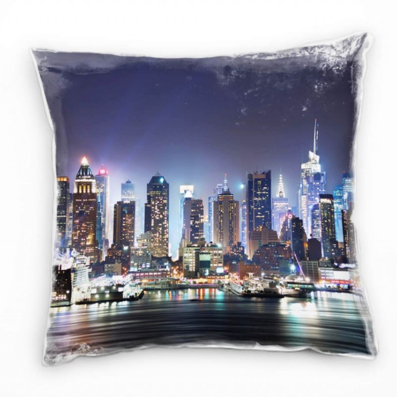 Urban und City, bunt, New York, Manhattan, Nacht Deko Kissen 40x40cm für Couch Sofa Lounge Zierkisse