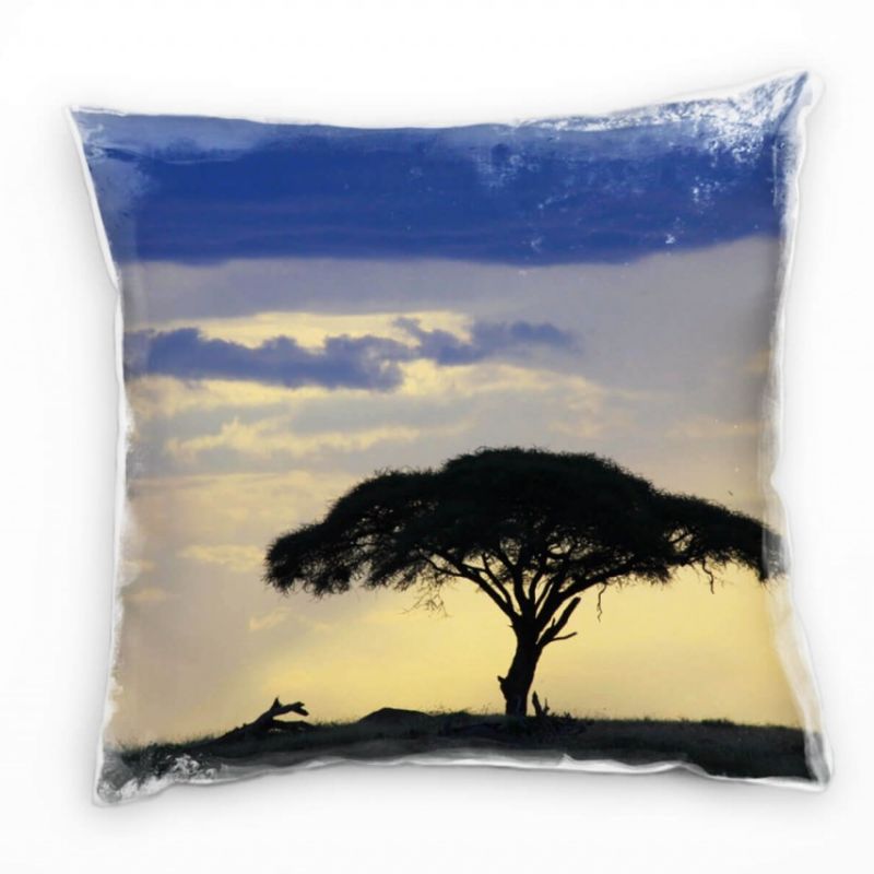 Landschaft, gelb, blau, Afrika, Savanne, Natur Deko Kissen 40x40cm für Couch Sofa Lounge Zierkissen