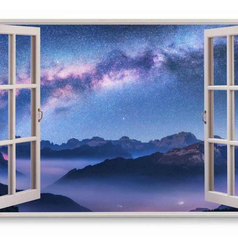 Wandbild 120x80cm Fensterbild Milchstraße Astrofotografie Berge Nachthimmel Sterne