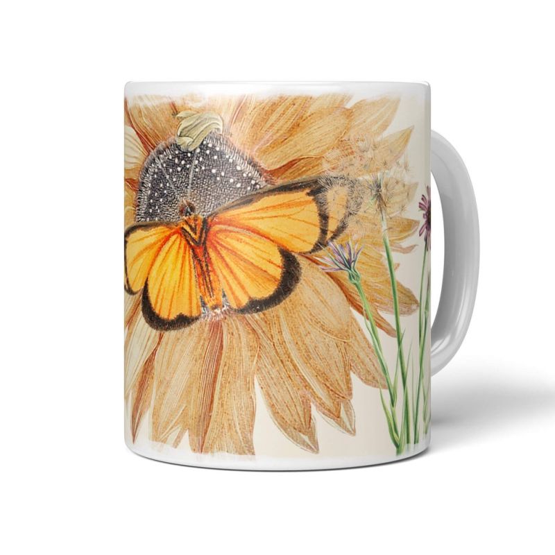 Dekorative Tasse mit schönem Motiv Schmetterling Sonnenblume Sommer Vintage Kunstvoll