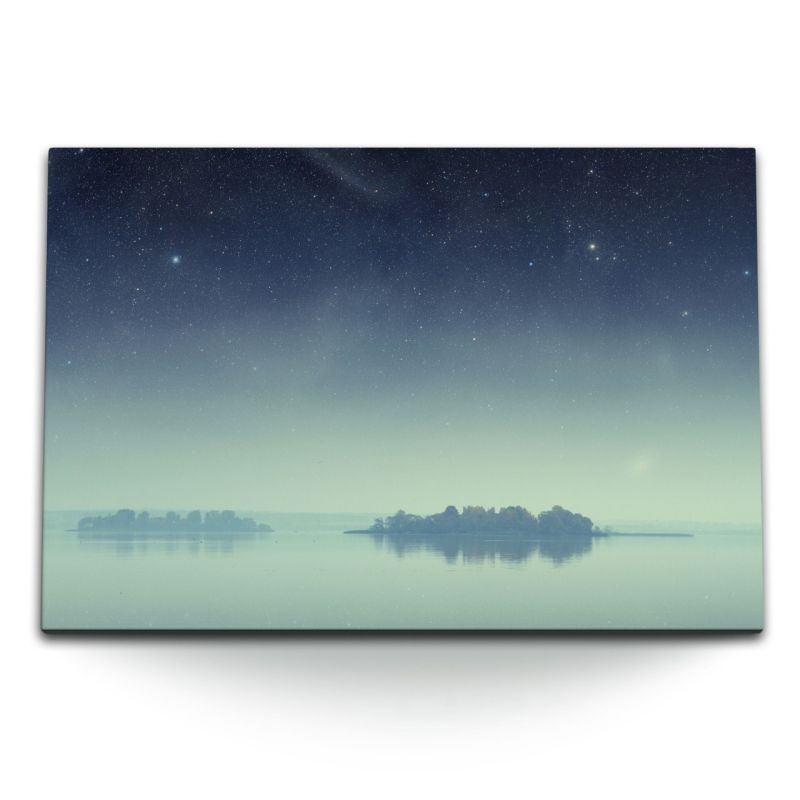 120x80cm Wandbild auf Leinwand Seeinseln See Nachthimmel Sterne Sternenhimmel