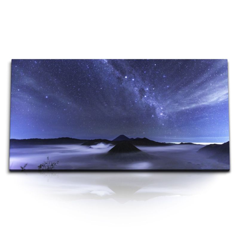 Kunstdruck Bilder 120x60cm Astrofotografie Sterne Milchstraße Nachthimmel Berge