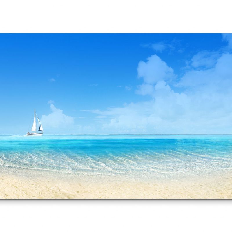 120x80cm Wandbild Strand Meer Segelboot Sommer