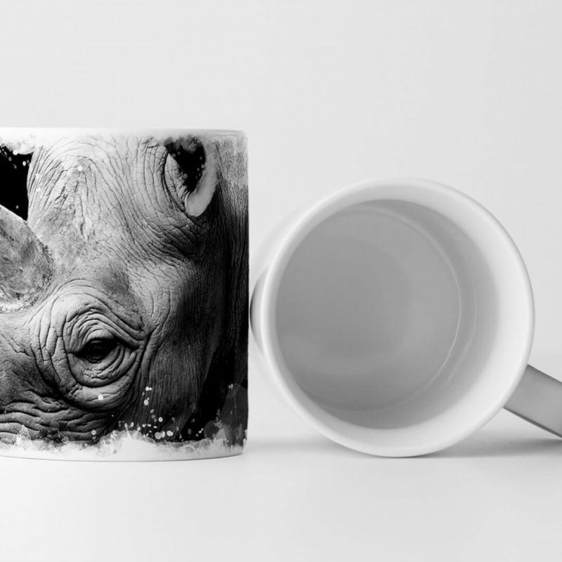 Tasse Geschenk Tierfotografie – Nashorn Porträt schwarz weiß