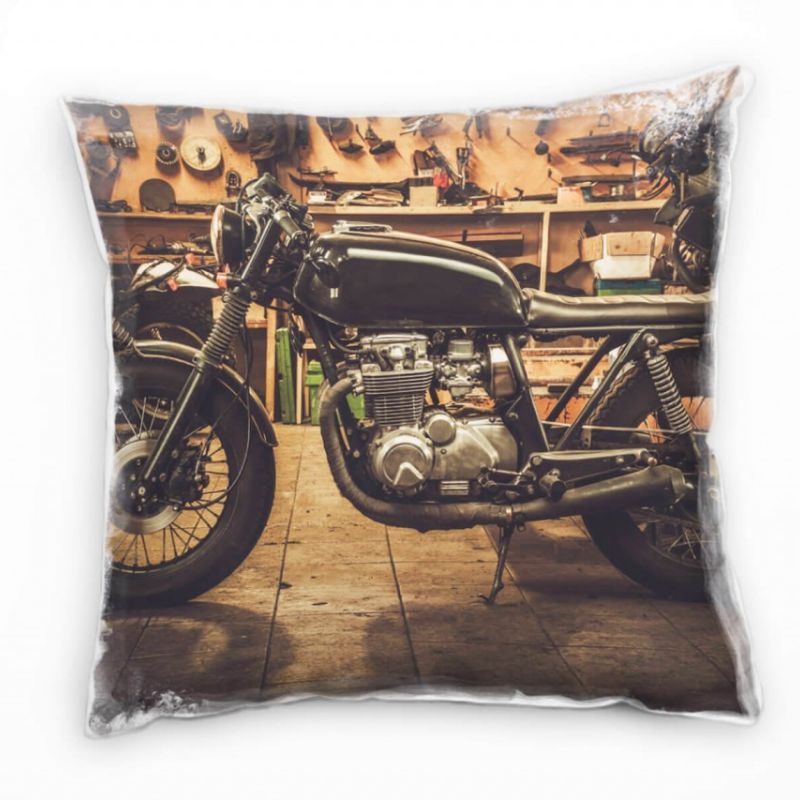 Vintage, Motorrad, Garage, braun, orange Deko Kissen 40x40cm für Couch Sofa Lounge Zierkissen