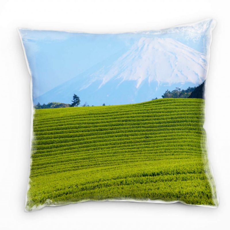 Landschaft, schneebedeckter Berg, grün, blau Deko Kissen 40x40cm für Couch Sofa Lounge Zierkissen