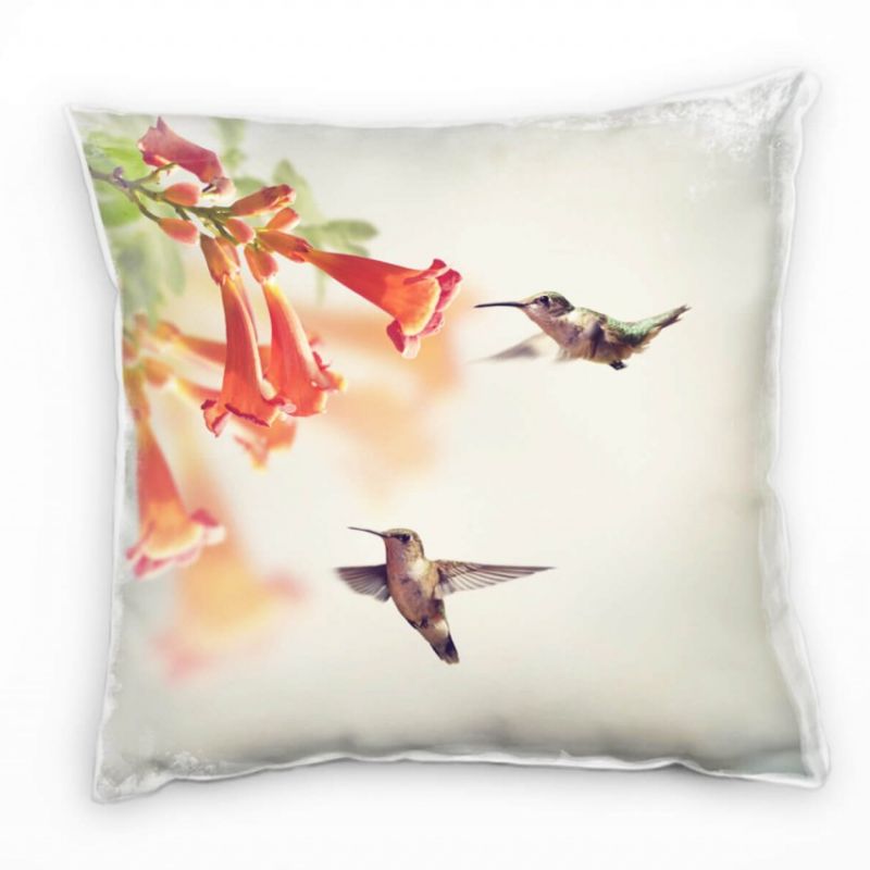 Tiere, Kolibri, Blumen, rot, braun, grün Deko Kissen 40x40cm für Couch Sofa Lounge Zierkissen