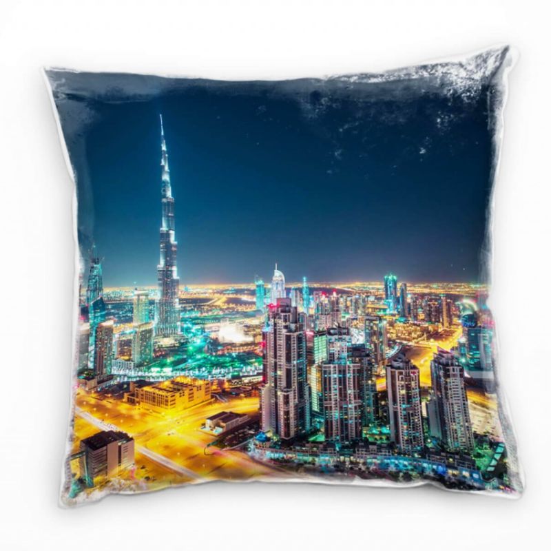 City, Dubai, Hochhäuser, Nacht, orange, türkis, blau Deko Kissen 40x40cm für Couch Sofa Lounge Zierk