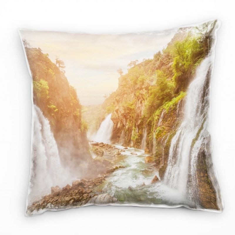 Natur, Wasserfall, Wald, Schlucht, braun, grün Deko Kissen 40x40cm für Couch Sofa Lounge Zierkissen