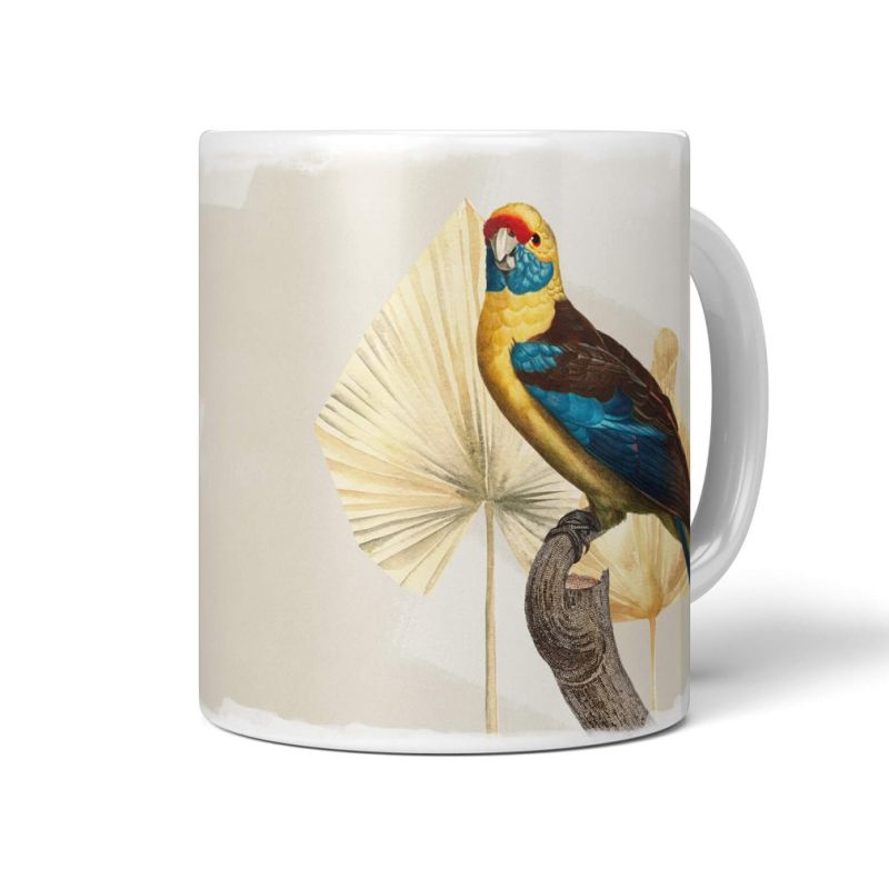 Dekorative Tasse mit schönem Vogel Motiv bunter Papagei Südsee Süden Paradies Pastelltöne