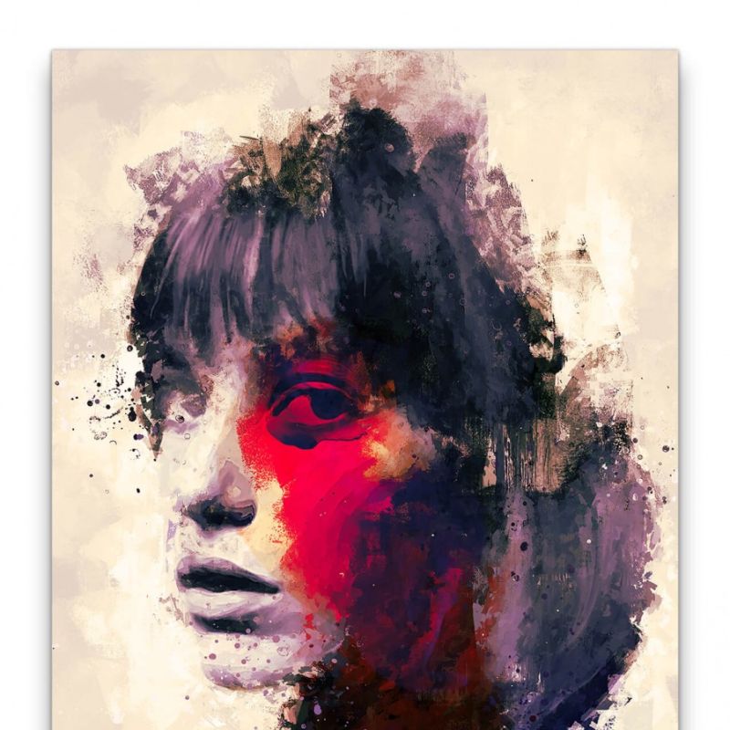 Jane Birkin Porträt Abstrakt Kunst Schauspielerin junge Frau rote Farbe 60x90cm Leinwandbild