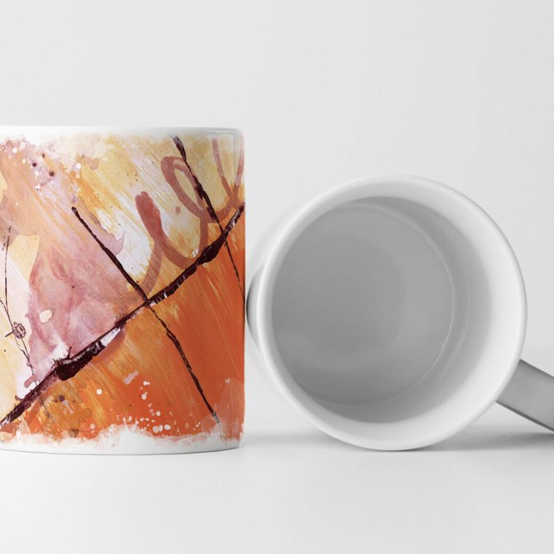 Tasse Geschenk orange in blass-goldrute, schwarzen Streifen