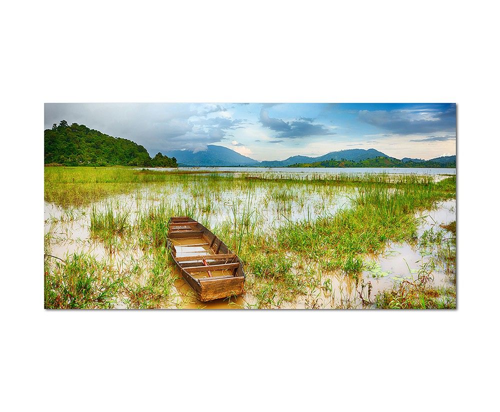 120x60cm Landschaft See Boot Berge Himmel