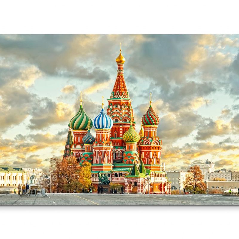 120x80cm Wandbild Russland Moskau Basilius Kathedrale Wolkenhimmel