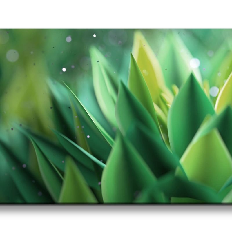 Leinwandbild 120x60cm Grüne Blätter Blüten Kunstvoll Dekorativ Zauberhaft