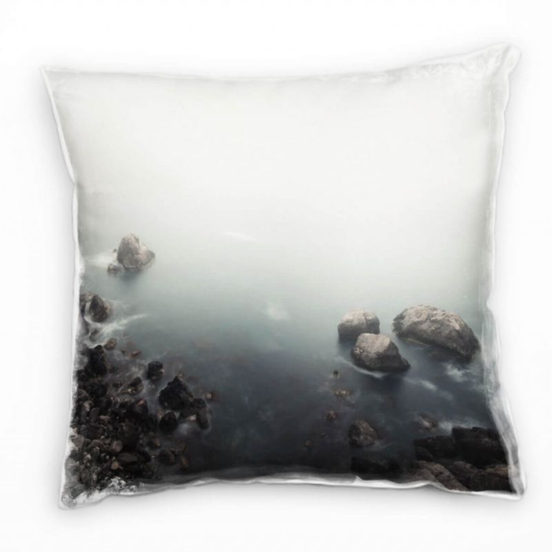 Strand und Meer, grau, blau, Nebel am Morgen Deko Kissen 40x40cm für Couch Sofa Lounge Zierkissen