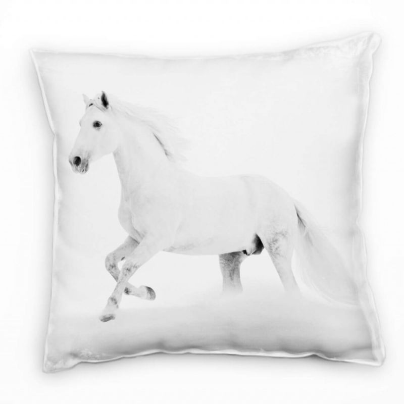 Tiere, weiß, Pferd im Schnee Deko Kissen 40x40cm für Couch Sofa Lounge Zierkissen