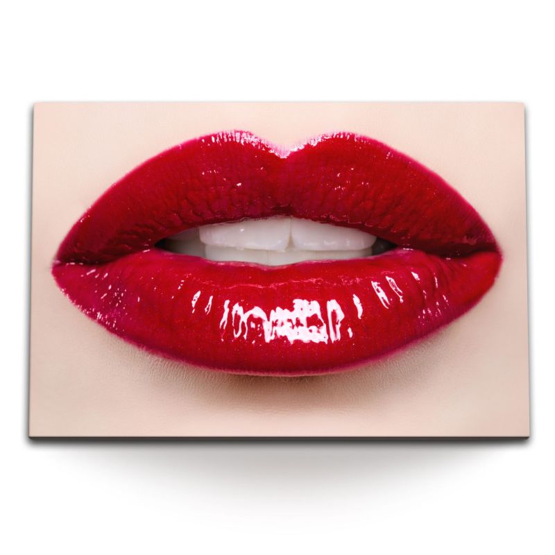 120x80cm Wandbild auf Leinwand Rote Frauenlippen Sexy Lippenstift Schlafzimmer