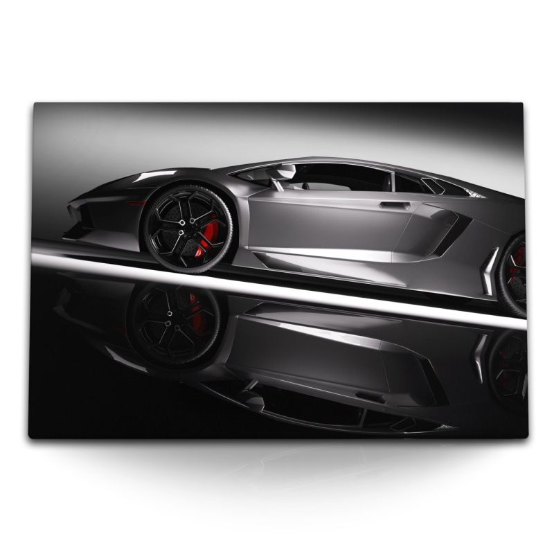 120x80cm Wandbild auf Leinwand Sportauto Traumauto Auto Super Car Grau