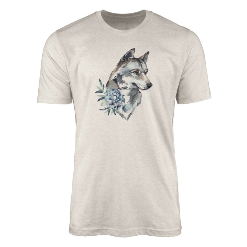 Herren Shirt 100% gekämmte Bio-Baumwolle T-Shirt  Aquarell Wolf Motiv Nachhaltig Ökomode aus erneuer