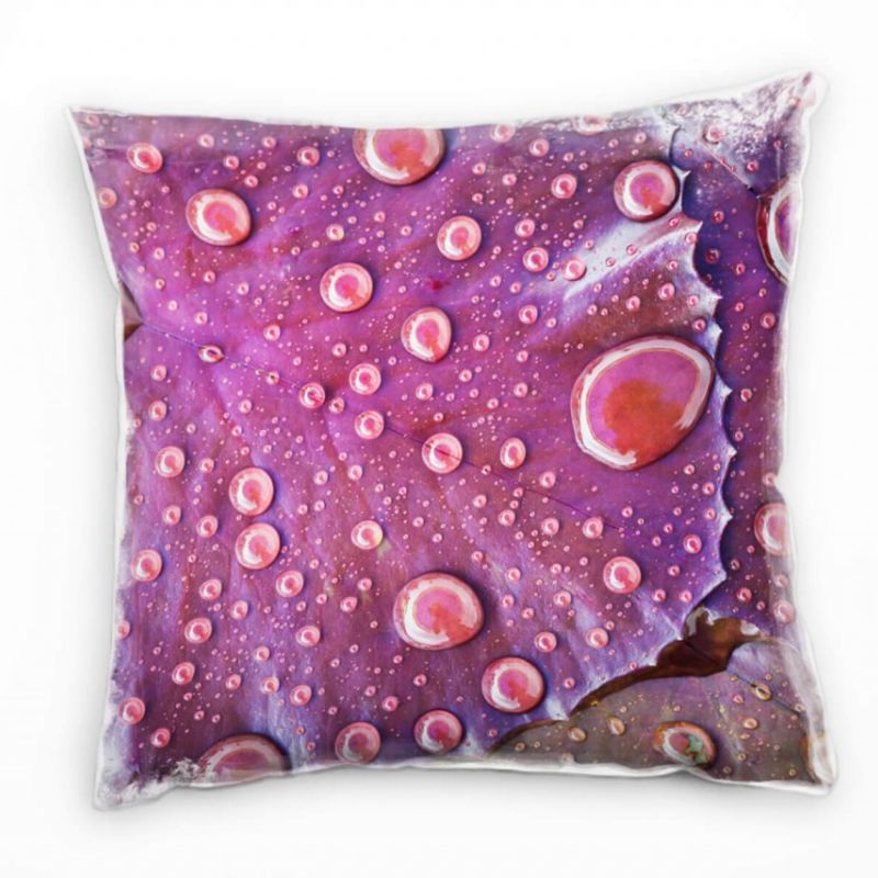 Macro, Natur, rot, Lotusblatt mit Wassertropfen Deko Kissen 40x40cm für Couch Sofa Lounge Zierkissen