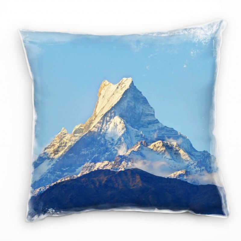 Landschaft, blau, weiß, Himalaya, Berge, Sonnenaufgang Deko Kissen 40x40cm für Couch Sofa Lounge Zie