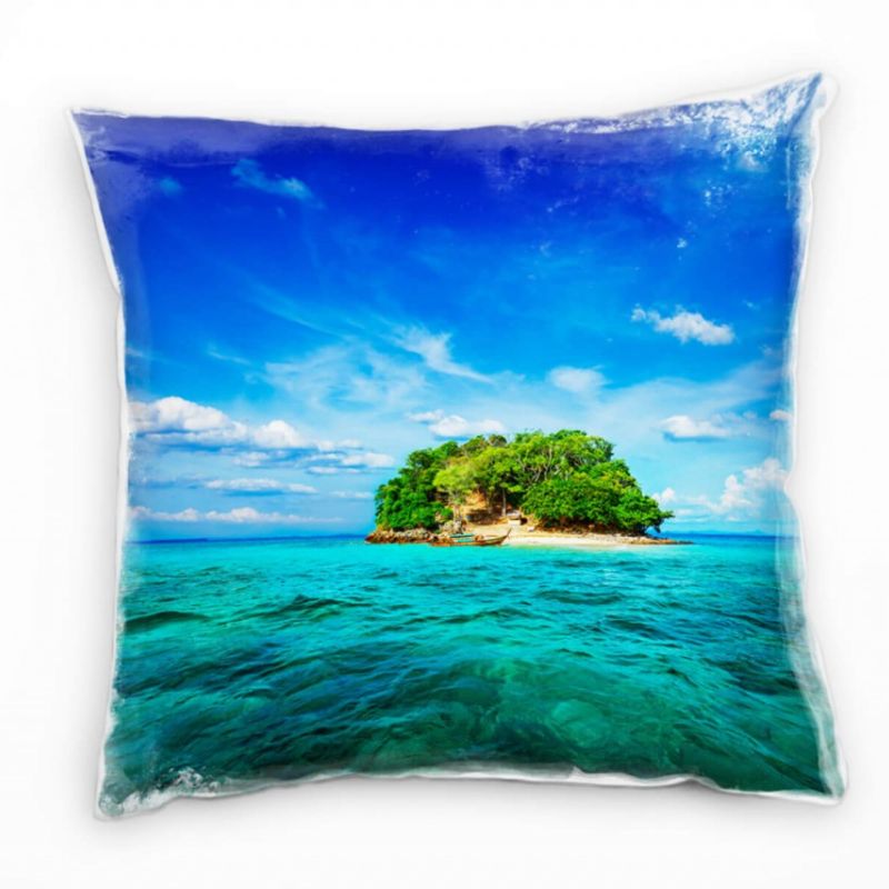 Strand und Meer, Insel, Türkises Wasser, blauer Himmel Deko Kissen 40x40cm für Couch Sofa Lounge Zie