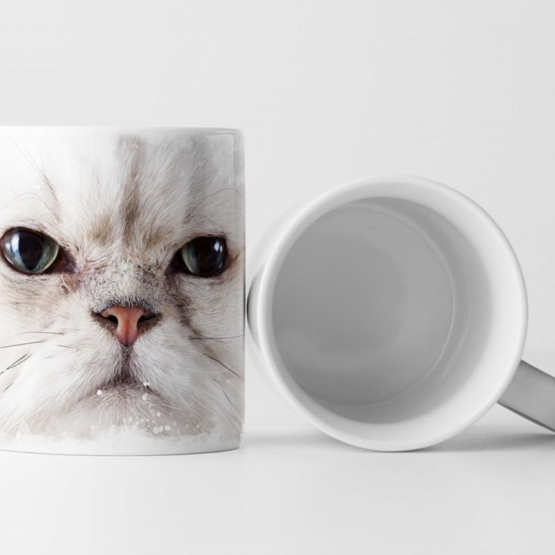 Tasse Geschenk  Fotografie – weiße grimmig schauende Katze