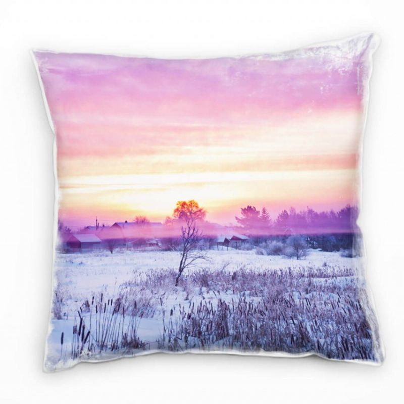 Winter, Schnee, Sonnenuntergang, orange, pink Deko Kissen 40x40cm für Couch Sofa Lounge Zierkissen