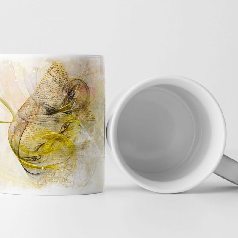 Tasse Geschenk abstrakte Malerei, gelbgrün, Linien