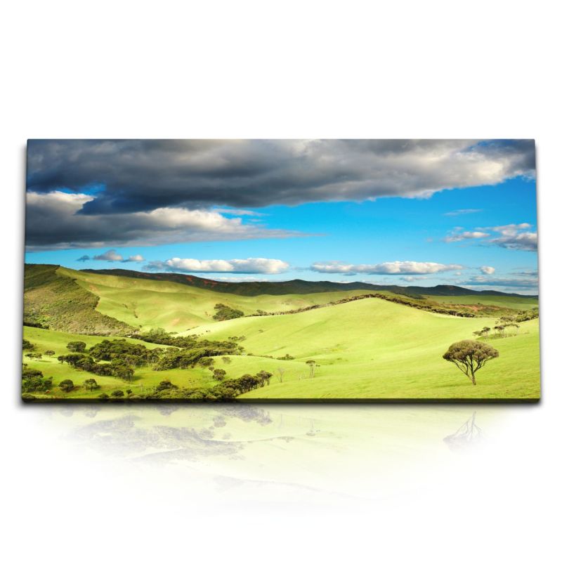 Kunstdruck Bilder 120x60cm Landschaftsbild Hügel Himmel Horizont Natur Wolken